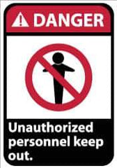 NMC - "Danger - Unauthorized Personnel - Keep Out", 14" Long x 10" Wide, Pressure-Sensitive Vinyl Safety Sign - Rectangle, 0.004" Thick, Use for Security & Admittance - All Tool & Supply