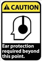 NMC - "Caution - Ear Protection Required Beyond This Point", 14" Long x 10" Wide, Pressure-Sensitive Vinyl Safety Sign - Rectangle, 0.004" Thick, Use for Accident Prevention - All Tool & Supply