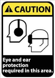 NMC - "Caution - Eye and Ear Protection Required in This Area", 14" Long x 10" Wide, Rigid Plastic Safety Sign - Rectangle, 0.05" Thick, Use for Accident Prevention - All Tool & Supply