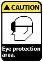 NMC - "Caution - Eye Protection Area", 14" Long x 10" Wide, Pressure-Sensitive Vinyl Safety Sign - Rectangle, 0.004" Thick, Use for Accident Prevention - All Tool & Supply