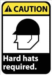 NMC - "Caution - Hard Hats Required", 14" Long x 10" Wide, Pressure-Sensitive Vinyl Safety Sign - Rectangle, 0.004" Thick, Use for Accident Prevention - All Tool & Supply