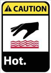 NMC - "Caution - Hot", 14" Long x 10" Wide, Pressure-Sensitive Vinyl Safety Sign - Rectangle, 0.004" Thick, Use for Hazardous Materials - All Tool & Supply