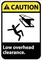 NMC - "Caution - Low Overhead Clearance", 14" Long x 10" Wide, Rigid Plastic Safety Sign - Rectangle, 0.05" Thick, Use for Accident Prevention - All Tool & Supply