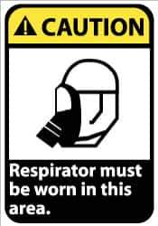 NMC - "Caution - Respirator Must Be Worn in This Area", 14" Long x 10" Wide, Pressure-Sensitive Vinyl Safety Sign - Rectangle, 0.004" Thick, Use for Accident Prevention - All Tool & Supply