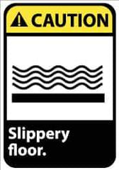 NMC - "Caution - Slippery Floor", 14" Long x 10" Wide, Pressure-Sensitive Vinyl Safety Sign - Rectangle, 0.004" Thick, Use for Accident Prevention - All Tool & Supply