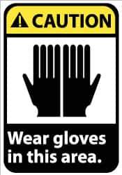 NMC - "Caution - Wear Gloves in This Area", 14" Long x 10" Wide, Rigid Plastic Safety Sign - Rectangle, 0.05" Thick, Use for Accident Prevention - All Tool & Supply