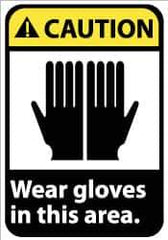 NMC - "Caution - Wear Gloves in This Area", 14" Long x 10" Wide, Pressure-Sensitive Vinyl Safety Sign - Rectangle, 0.004" Thick, Use for Accident Prevention - All Tool & Supply