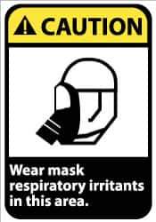 NMC - "Caution - Wear Mask - Respiratory Irritants in This Area", 14" Long x 10" Wide, Pressure-Sensitive Vinyl Safety Sign - Rectangle, 0.004" Thick, Use for Accident Prevention - All Tool & Supply