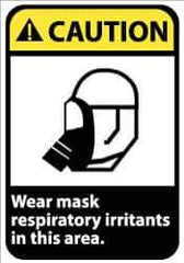 NMC - "Caution - Wear Mask - Respiratory Irritants in This Area", 14" Long x 10" Wide, Rigid Plastic Safety Sign - Rectangle, 0.05" Thick, Use for Accident Prevention - All Tool & Supply