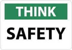 NMC - "Think - Safety", 10" Long x 14" Wide, Rigid Plastic Safety Sign - Rectangle, 0.05" Thick, Use for Accident Prevention - All Tool & Supply