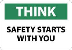 NMC - "Think - Safety Starts with You", 10" Long x 14" Wide, Rigid Plastic Safety Sign - Rectangle, 0.05" Thick, Use for Accident Prevention - All Tool & Supply