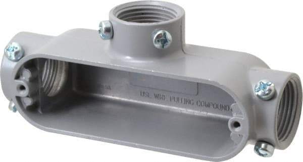 Cooper Crouse-Hinds - Form 5, T Body, 1" Trade, EMT, IMC, Rigid Aluminum Conduit Body - Rectangle, 6.33" OAL, 12.2 cc Capacity, Gray - All Tool & Supply