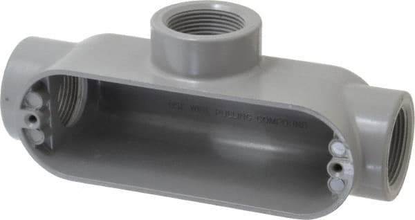 Cooper Crouse-Hinds - Form 5, T Body, 1-1/4" Trade, IMC, Rigid Aluminum Conduit Body - Oval/Rectangle, 8.45" OAL, 33.1 cc Capacity, Silver - All Tool & Supply