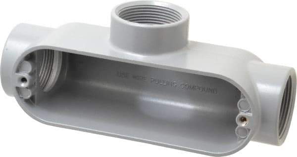 Cooper Crouse-Hinds - Form 5, T Body, 1-1/2" Trade, IMC, Rigid Aluminum Conduit Body - Oval/Rectangle, 8.45" OAL, 33.1 cc Capacity, Silver - All Tool & Supply