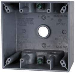 Cooper Crouse-Hinds - 2 Gang, (5) 1/2" Knockouts, Aluminum Square Outlet Box - 4-1/2" Overall Height x 4-1/2" Overall Width x 2-21/32" Overall Depth, Weather Resistant - All Tool & Supply