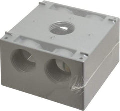 Cooper Crouse-Hinds - 2 Gang, (5) 1" Knockouts, Aluminum Square Outlet Box - 4-1/2" Overall Height x 4-1/2" Overall Width x 2-21/32" Overall Depth, Weather Resistant - All Tool & Supply