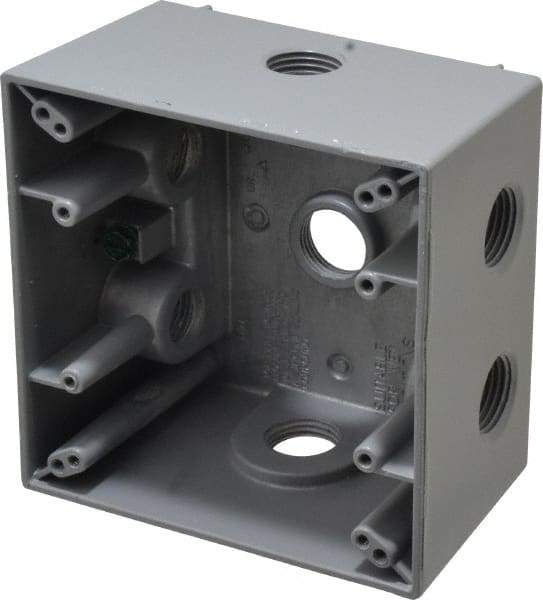 Cooper Crouse-Hinds - 2 Gang, (7) 1/2" Knockouts, Aluminum Square Outlet Box - 4-1/2" Overall Height x 4-1/2" Overall Width x 2-21/32" Overall Depth, Weather Resistant - All Tool & Supply