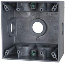 Cooper Crouse-Hinds - 2 Gang, (7) 3/4" Knockouts, Aluminum Square Outlet Box - 4-1/2" Overall Height x 4-1/2" Overall Width x 2-21/32" Overall Depth, Weather Resistant - All Tool & Supply