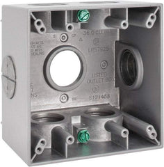 Cooper Crouse-Hinds - 2 Gang, (7) 1" Knockouts, Aluminum Square Outlet Box - 4-1/2" Overall Height x 4-1/2" Overall Width x 2-21/32" Overall Depth, Weather Resistant - All Tool & Supply