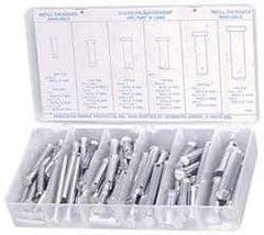 Precision Brand - 83 Piece, 3/16 to 1/2" Pin Diam, Clevis Pin Assortment - 1 to 2" Long, Steel, Zinc Plated - All Tool & Supply