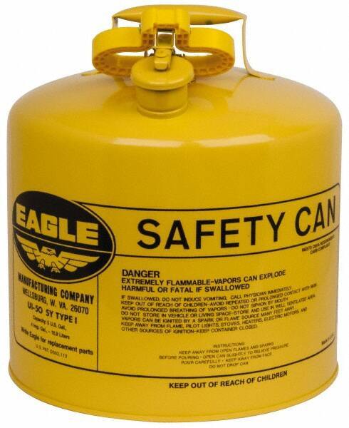 Eagle - 5 Gal Galvanized Steel Type I Safety Can - 13-1/2" High x 12-1/2" Diam, Yellow - All Tool & Supply