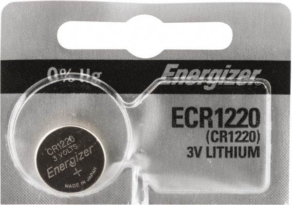 Energizer - Size CR1220, Lithium, Button & Coin Cell Battery - 3 Volts, Button Tab Terminal, CR1220, ANSI, IEC, UL Listed Regulated - All Tool & Supply