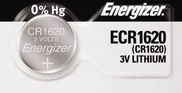 Energizer - Size CR1620, Lithium, Button & Coin Cell Battery - 3 Volts, Button Tab Terminal, CR1620, ANSI, IEC, NEDA, UL Listed Regulated - All Tool & Supply