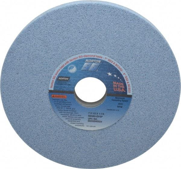 Norton - 7" Diam x 1-1/4" Hole x 1/2" Thick, G Hardness, 60 Grit Surface Grinding Wheel - Ceramic, Type 1, Medium Grade, 3,600 Max RPM, Vitrified Bond, No Recess - All Tool & Supply