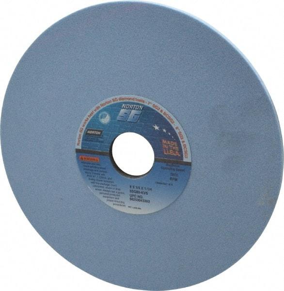 Norton - 8" Diam x 1-1/4" Hole x 1/4" Thick, K Hardness, 80 Grit Surface Grinding Wheel - Ceramic, Type 1, Medium Grade, 3,600 Max RPM, Vitrified Bond, No Recess - All Tool & Supply