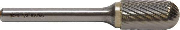 M.A. Ford - 7/16" Cut Diam, 1/4" Shank Diam, Cylinder with Radius Head Double Cut Burr - Carbide, Radius End, 1" LOC, 3" OAL - All Tool & Supply