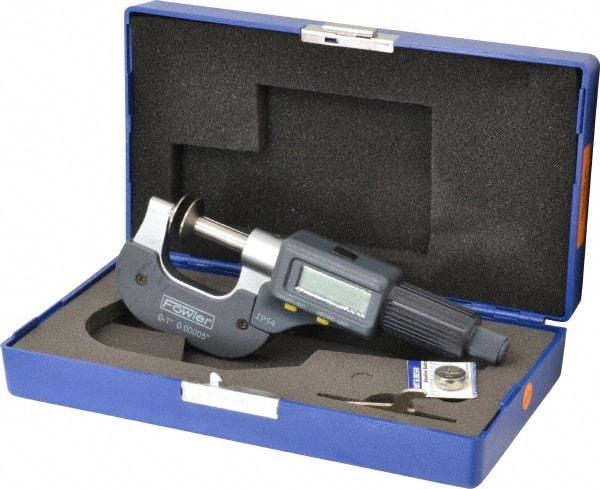 Fowler - 0 to 1 Inch, Ratchet Stop Thimble, IP54 Water Resistance, Electronic Disc Micrometer - 0.7874 Inch Disc, 0.00005 Inch Resolution - All Tool & Supply