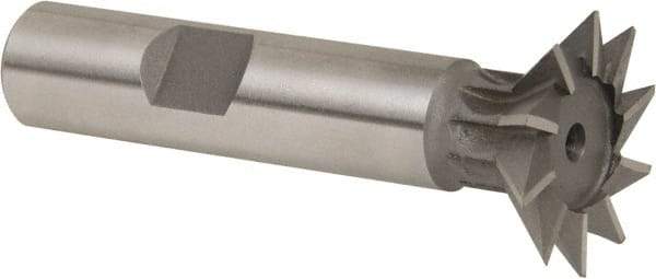 Whitney Tool Co. - 1" Diam x 1/4" Width of Cut, 45° Included Angle, High Speed Steel Dovetail Cutter - 1/2" Shank Diam, 2-1/2" Shank Length, 2-1/2" Overall Length, Weldon Flat, Uncoated - All Tool & Supply