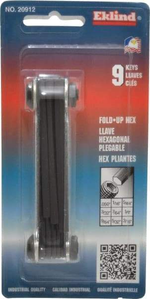 Eklind - 9 Piece Fold-Up Hex Key Set - Hex Range 0.05 to 3/16" - All Tool & Supply