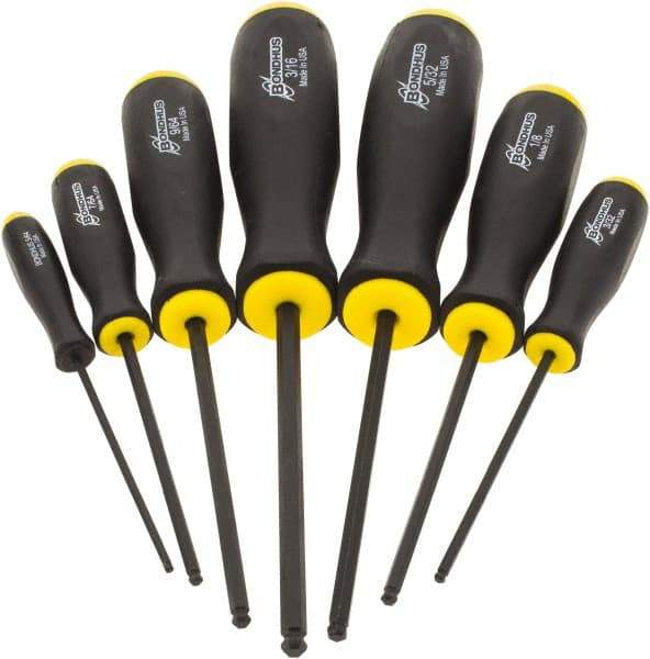 Bondhus - 7 Piece, 5/64 to 3/16" Ball End Hex Driver Set - Comes in Vinyl Pouch - All Tool & Supply