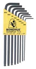 Bondhus - 8 Piece L-Key Ball End Hex Key Set - Hex Range 0.05 to 5/32" - All Tool & Supply