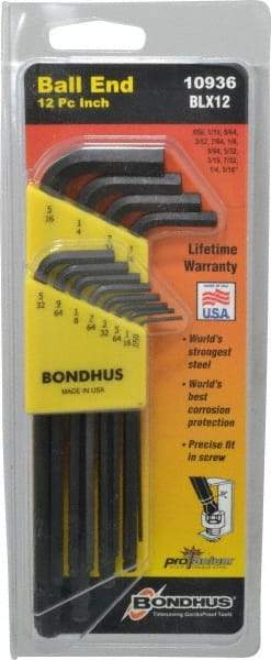 Bondhus - 12 Piece L-Key Ball End Hex Key Set - Hex Range 0.05 to 5/16" - All Tool & Supply