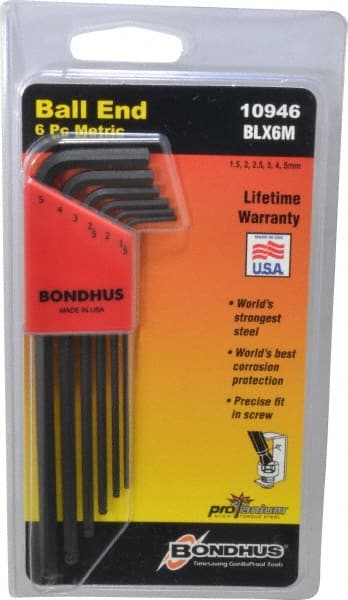 Bondhus - 6 Piece L-Key Ball End Hex Key Set - All Tool & Supply