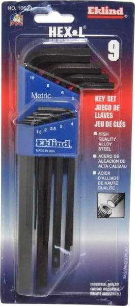 Eklind - 9 Piece L-Key Hex Key Set - Hex Range 1.5 to 10mm - All Tool & Supply