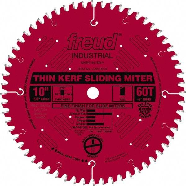 Freud - 10" Diam, 5/8" Arbor Hole Diam, 60 Tooth Wet & Dry Cut Saw Blade - Carbide-Tipped, Standard Round Arbor - All Tool & Supply