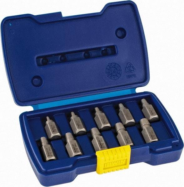 Irwin Hanson - 10 Piece Spiral Flute Screw Extractor Set - Screw Range 1/8 to 13/32" - All Tool & Supply