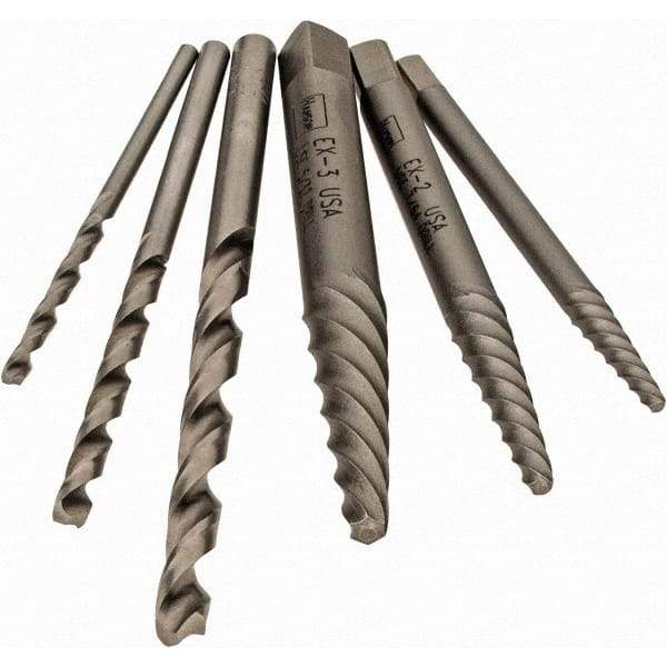 Irwin - 6 Piece Spiral Flute Screw Extractor Set - Screw Range 3/16 to 7/16" - All Tool & Supply