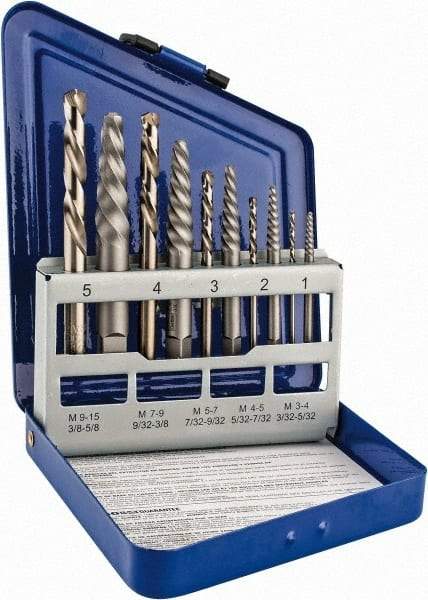 Irwin - 10 Piece Spiral Flute Screw Extractor & Drill Set - Screw Range 3/16 to 3/4" - All Tool & Supply