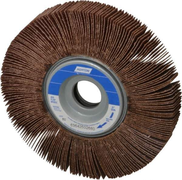 Norton - 6" Diam, 60 Grit Aluminum Oxide Unmounted Flap Wheel - 1" Hole, 1" Wide, Coated, Medium Grade, 6,200 Max RPM , Cloth Backing - All Tool & Supply