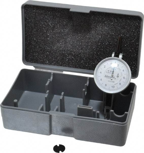 INTERAPID - 0.4 mm Range, 0.002 mm Dial Graduation, Horizontal Dial Test Indicator - 1-1/2 Inch White Dial, 0-10-0 Dial Reading - All Tool & Supply