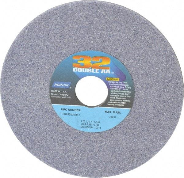 Norton - 7" Diam x 1-1/4" Hole x 1/4" Thick, I Hardness, 46 Grit Surface Grinding Wheel - Aluminum Oxide, Type 1, Coarse Grade, 3,600 Max RPM, Vitrified Bond, No Recess - All Tool & Supply