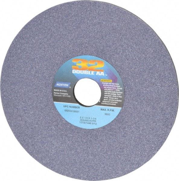 Norton - 8" Diam x 1-1/4" Hole x 1/4" Thick, K Hardness, 80 Grit Surface Grinding Wheel - Aluminum Oxide, Type 1, Medium Grade, 3,600 Max RPM, Vitrified Bond, No Recess - All Tool & Supply