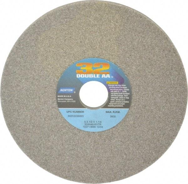 Norton - 8" Diam x 1-1/4" Hole x 1/2" Thick, K Hardness, 46 Grit Surface Grinding Wheel - Aluminum Oxide, Type 1, Coarse Grade, 3,600 Max RPM, Vitrified Bond, No Recess - All Tool & Supply