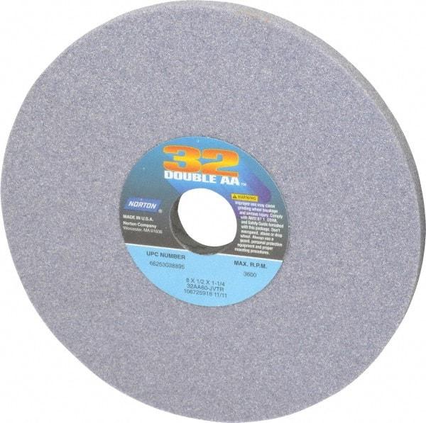 Norton - 8" Diam x 1-1/4" Hole x 1/2" Thick, J Hardness, 60 Grit Surface Grinding Wheel - Aluminum Oxide, Type 1, Medium Grade, 3,600 Max RPM, Vitrified Bond, No Recess - All Tool & Supply