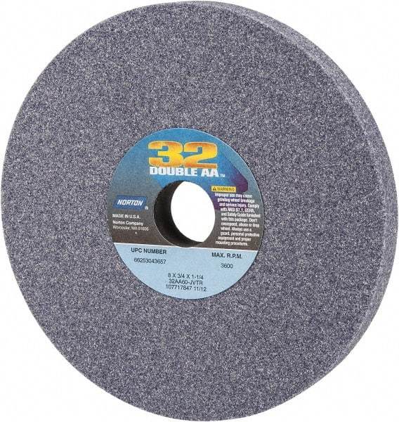 Norton - 8" Diam x 1-1/4" Hole x 3/4" Thick, J Hardness, 60 Grit Surface Grinding Wheel - Aluminum Oxide, Type 1, Medium Grade, 3,600 Max RPM, Vitrified Bond, No Recess - All Tool & Supply