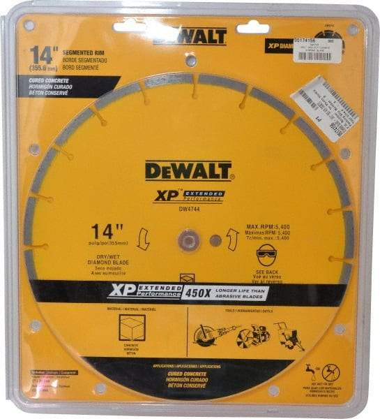 DeWALT - 14" Diam, 1" Arbor Hole Diam, Wet & Dry Cut Saw Blade - Diamond-Tipped, Standard Round Arbor - All Tool & Supply